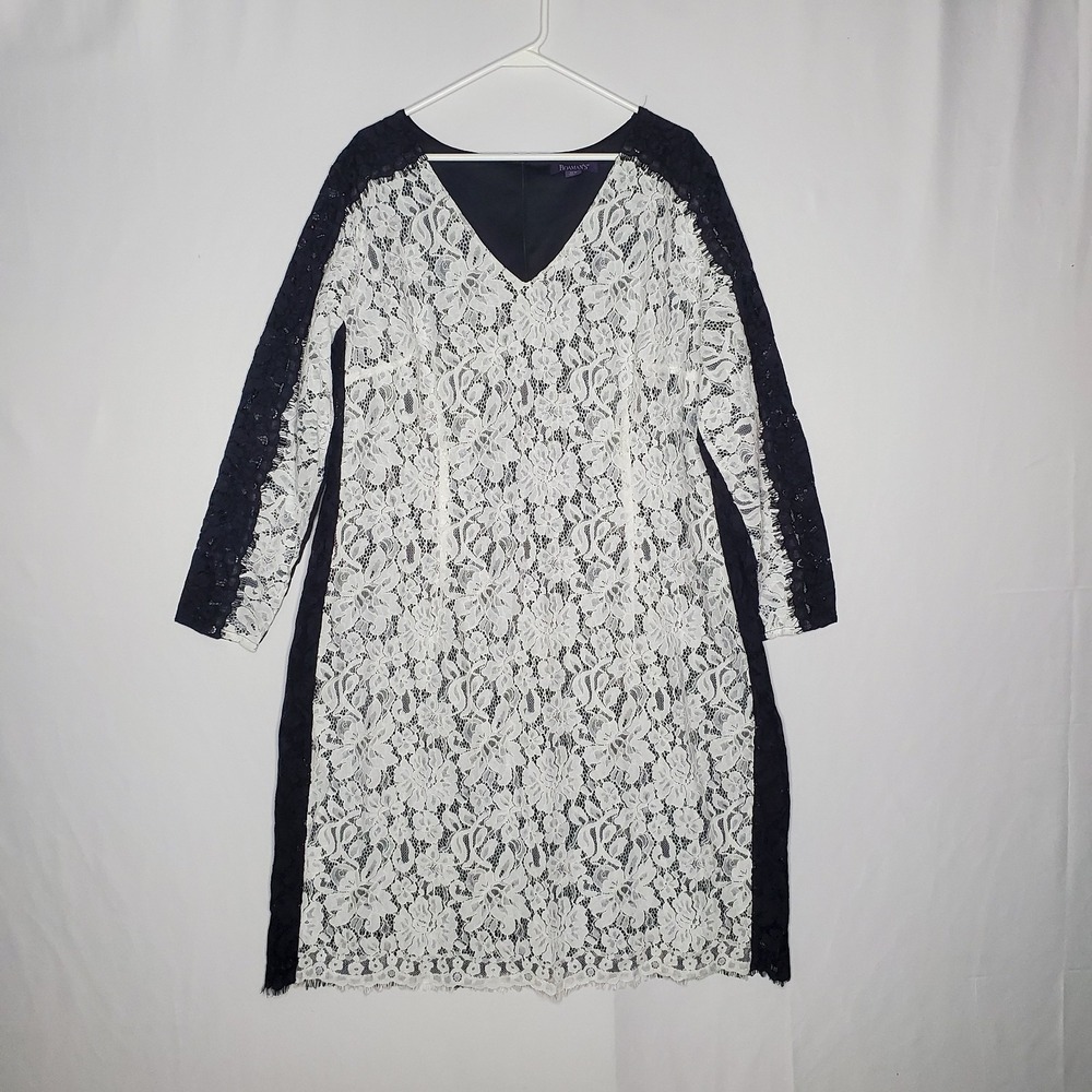 Roamans Lace Sheath‎ Dress Women 22W Black White Colorblock Romantic Office